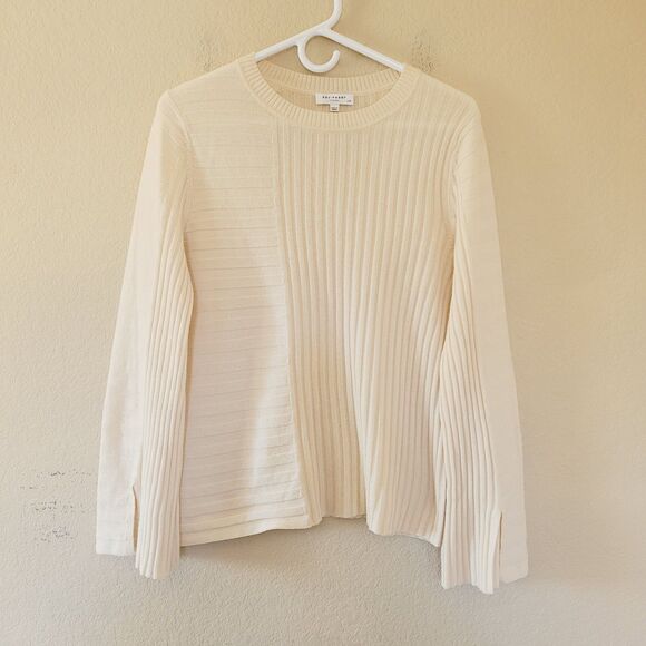 Equipment Femme Emmaline Ribbed Wool Cashmere Ivory Sweater Sz Large Split Cuff - Picture 1 of 8